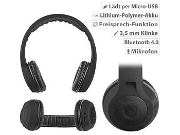 PEARL Faltbares On-Ear-Headset mit Bluetooth 4.0 und Audio-Eingang, schwarz