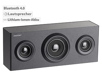 Lautsprecher, Bluetooth: auvisio 2.1-Regal-Holzlautsprecher mit Bluetooth, Subwoofer & Akku, 12 Watt