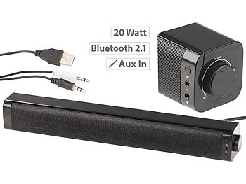 auvisio PC-Stereo-Soundbar mit Bluetooth und AUX, USB-Stromversorgung, 20 Watt