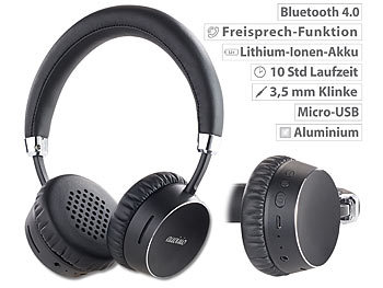 Kopfhöhrer: auvisio Premium-Bluetooth 4.0-On-Ear-Headset im Alu-Gehäuse, Echtleder