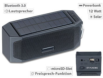auvisio Solar-Lautsprecher mit Bluetooth 3.0, Freisprecher, Powerbank, 12 Watt