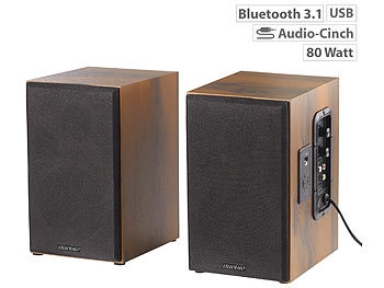 Lautsprecher Holzgehäuse: auvisio Aktives Stereo-Regallautsprecher-Set im Holz-Gehäuse mit Bluetooth