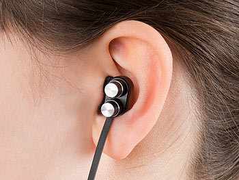 auvisio In-Ear-Headset mit Bluetooth 4.1, 2x 2 Membranen & 3-Tasten-Bedienteil