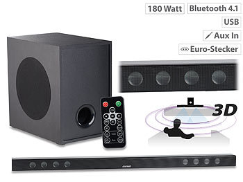 auvisio Soundbar mit Bluetooth, 3D-Sound-Effekt und kabellosem Subwoofer, 180W
