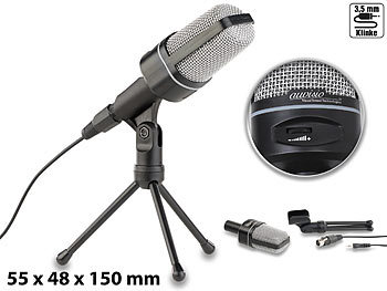 Microfon: auvisio Profi-Kondensator-Studio-Mikrofon mit Stativ, 3,5-mm-Klinkenstecker