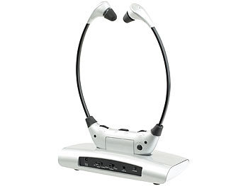 newgen medicals Digitaler Funk-Kinnbügel-Kopfhörer mit Hörverstärker, bis zu 125 dB