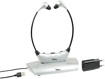 newgen medicals Digitaler Funk-Kinnbügel-Kopfhörer mit Hörverstärker, bis zu 125 dB