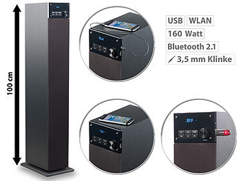 Lautsprecherturm: auvisio 2.1-Multiroom-Turmlautsprecher m. WiFi, Bluetooth, USB-Anschluss, 160W