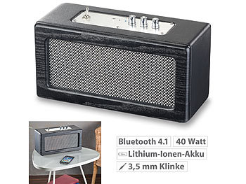 Boxen: auvisio Mobiler Retro-Lautsprecher mit Bluetooth 4.1 und AUX-Eingang, 40 Watt
