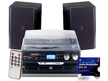 Musikanlagen: auvisio 5in1-Plattenspieler mit Bluetooth und Digitalisier-Funktion, 40 Watt