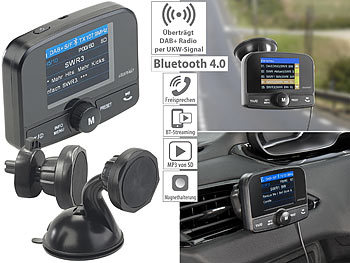 DAB Adapter: auvisio Kfz-DAB+/DAB-Empfänger, FM-Transmitter, Bluetooth, Freisprech-Funktion