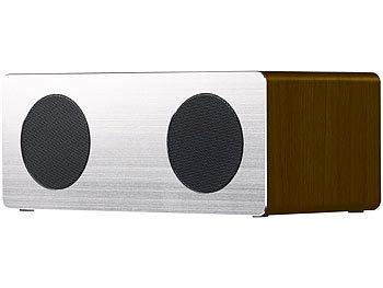 auvisio Stereo-Lautsprecher, Bluetooth, Holzgehäuse, Alu-Front, 20 W, 400 mAh