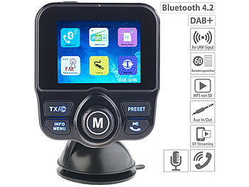 DAB Auto: auvisio DAB+/DAB-Empfänger, FM-Transmitter, Bluetooth, Freisprecher, MP3, USB