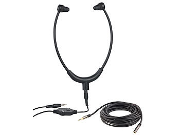 Kopfhörer mit Kabel: newgen medicals TV-Kinnbügel-Kopfhörer, 3,5-mm-Klinkenbuchse, 5 m Verlängerungskabel