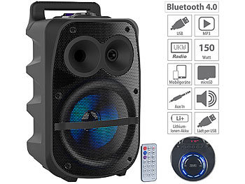 Party Lautsprecher: auvisio Mobile PA-Partyanlage, Bluetooth, MP3, USB, SD, Karaoke, UKW, 150 Watt