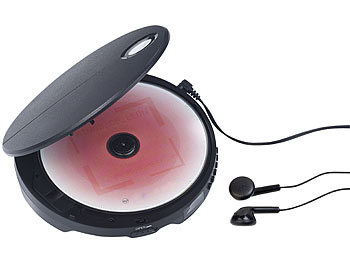 CD Abspielgerät: auvisio Tragbarer CD-Player mit Anti-Shock, Bass Boost und In-Ear-Kopfhörern