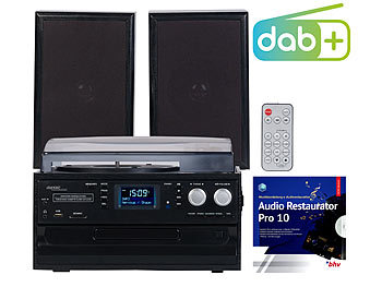 Stereoanlage: auvisio 5in1-Plattenspieler mit DAB+/FM-Radio, Bluetooth, CD/Kassetten-Player