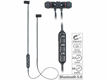 Ohrhörer: PEARL In-Ear-Stereo-Headset SH-30 v2 mit Bluetooth 5 und Magnet-Verschluss