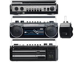 auvisio Retro-Boombox mit Kassetten-Player, Radio, USB, SD & Bluetooth, 8 Watt