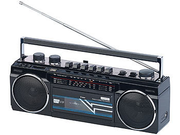 auvisio Retro-Boombox mit Kassetten-Player, Radio, USB, SD & Bluetooth, 8 Watt