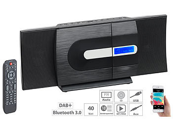 Kompaktanlage Vertikal: auvisio Vertikale Design-Stereoanlage, FM/DAB+, Bluetooth, CD, MP3, AUX, 40 W