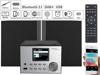 Internetradio: auvisio Micro-Stereoanlage mit Webradio, DAB+, FM, CD, Bluetooth, USB, 60 Watt