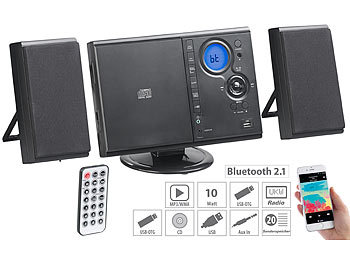 CD Radio: auvisio Vertikale Stereo-Kompaktanlage mit Bluetooth, FM, CD, MP3 & AUX, 10 W