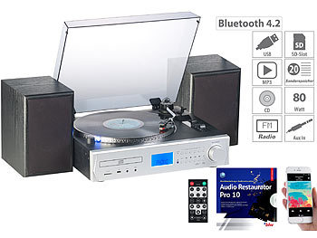 Stereoanlage: auvisio 5in1-Plattenspieler/Digitalisierer, CD, Bluetooth, Kassette, MP3, FM