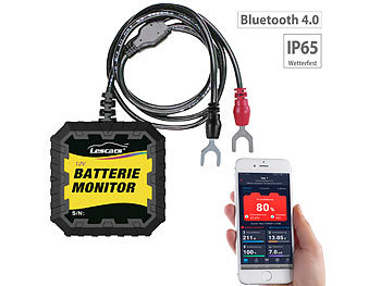 Batteriewächter 12V: Lescars Kfz-Batterietester und -Wächter für 12 Volt, mit Bluetooth & App, IP65