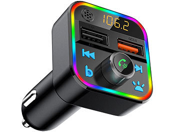 auvisio Kfz-FM-Transmitter mit Bluetooth 5, Freisprecher, MP3, 2 USB-Ladeports
