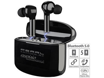 in Ear Kopfhörer: auvisio In-Ear-Stereo-Headset mit Bluetooth 5, Ladebox, 18 Std. Spielzeit