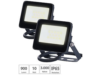Arbeitsleuchten: Luminea Wetterfester Mini-LED-Fluter, 10 W, 945 lm, IP65, 3.000 K, 2er-Set
