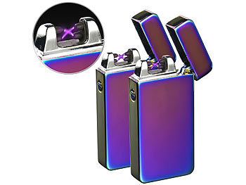 Elektrisches Feuerzeug: PEARL 2er Pack Elektronisches USB-Feuerzeug mit Akku, violett