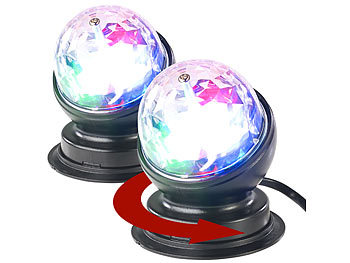 Discoleuchten: Lunartec 2er-Set rotierende 360°-Disco-Leuchten mit RGB-LED-Farbeffekten, 3 W