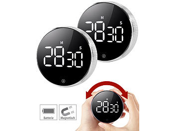 Küchenuhr mit Timer: CASAcontrol 2er-Set digitale Küchen-Timer mit Drehrad, Magnethalter & Alarm