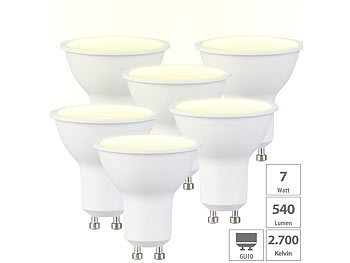 LED Lampen GU10: Luminea 6er-Set LED-Spotlights GU10, 7 W (ersetzt 50 W), 540 Lumen, warmweiß