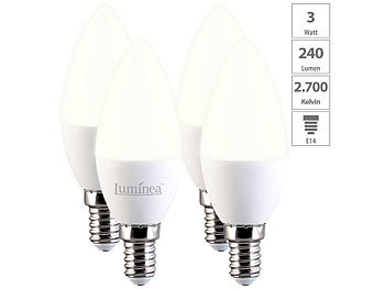 LED-Lampen E14 Kerzen: Luminea 4er-Set LED-Kerzen E14, C37, 3 W (ersetzt 30 W), 240 lm, warmweiß