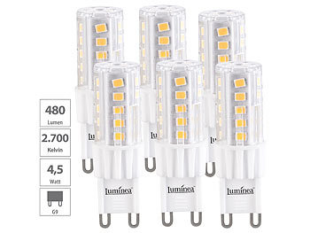 Halogenlampen: Luminea 6er-Set LED-Stiftsockellampe G9 4,5W (ersetzt 30W) 480lm warmweiß 360°