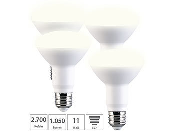 LED Lampen: Luminea 4er-Set LED-Reflektoren R80, E27 11 W (ersetzt 120 W) 1050 lm warmweiß