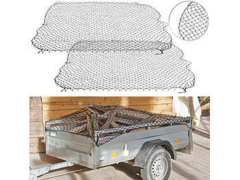 Anhänger-Netz reißfest: Lescars 2er-Set Anhänger-Gepäcknetze mit umlaufendem Gummiseil, 125 x 210 cm