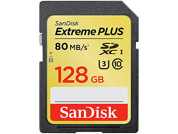 SanDisk 128 GB Extreme Plus SDXC-Speicherkarte, 80 MB/s, UHS Class 3