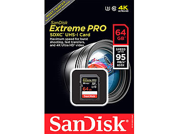SanDisk 64 GB Extreme Pro SDXC-Speicherkarte, 90-95 MB/s, UHS U3
