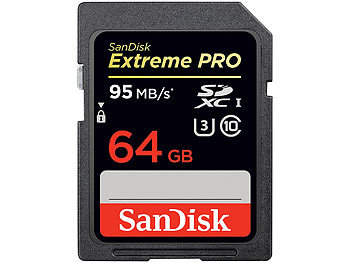 SanDisk 64 GB Extreme Pro SDXC-Speicherkarte, 90-95 MB/s, UHS U3