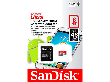 SanDisk 8GB Ultra microSDHC Speicherkarte, 48 MB/s, Class 10 UHS-I