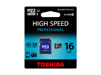 Toshiba microSDHC-Speicherkarte 16GB Class 10 / UHS-I, inkl SD-Adapter