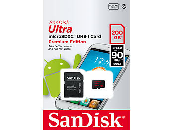 SanDisk 200GB Ultra microSDXC Speicherkarte, 90 MB/s, UHS-I, U1, Class 10