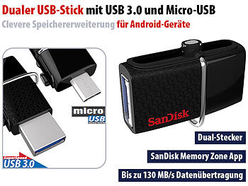 SanDisk Ultra Dual USB-Laufwerk USB 3.0, 32 GB, OTG, USB + Micro-USB