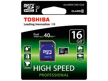 Toshiba microSDHC-Karte, 16 GB Class 10, UHS-I, inkl. SD-Adapter