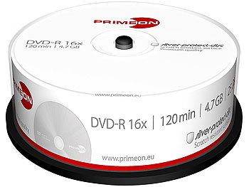 PRIMEON DVD-R, 4.7 GB, 16x, kratzfest, 25er-Box