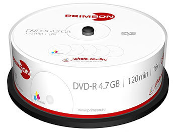 PRIMEON DVD-R, 4.7 GB, 16x, photo-on-disc, Inkjet Fullsize Printable, 25er-Box